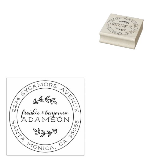 Rustiek Script Rond Getrouwd Paar Retouradres Rubberstempel (Gestempeld)