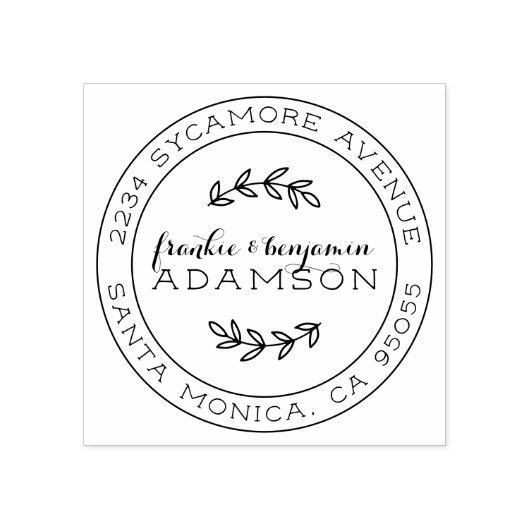 Rustiek Script Rond Getrouwd Paar Retouradres Rubberstempel (Afrduk)