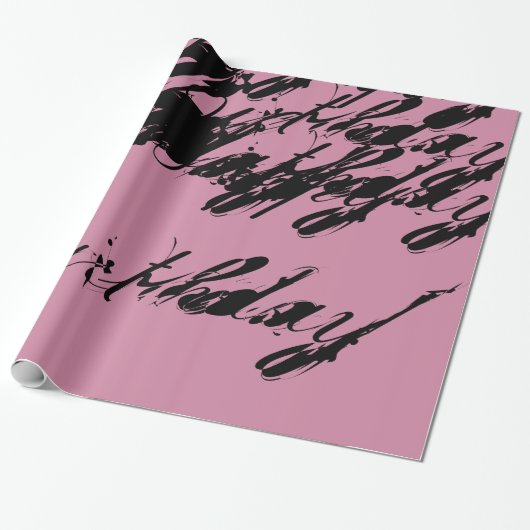 Rustiek script roze Happy birthday wrap Cadeaupapier (Uitgerold)