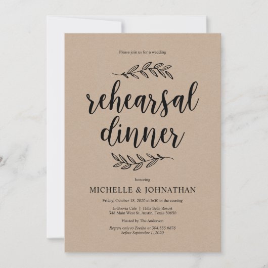 Rustiek Script, rustieke kraft, repetitiediner Kaart (Voorkant)