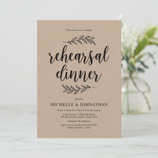 Rustiek Script, rustieke kraft, repetitiediner Kaart (Staand voorkant)