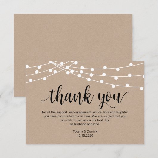 Rustiek Script, strijklicht, bruiloft Dank u Informatiekaartje (Voorkant / Achterkant)