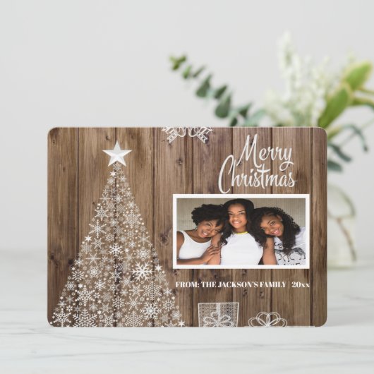 Rustiek Script Vrolijk Kerstfeest Foto Feestdagenkaart (Staand voorkant)