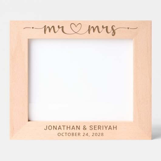 Rustiek Script Wedding Heart Arrows Mr. Mrs. Gegraveerde Lijstjes (Voorkant)