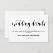 Rustiek script, zwart, details van de bruiloft, ha informatiekaartje (Voorkant / Achterkant)