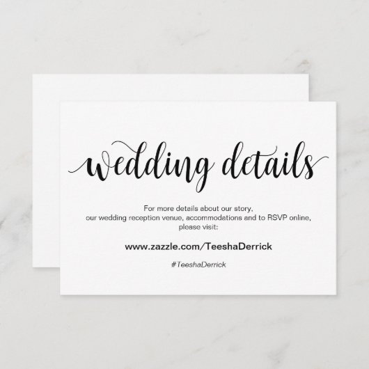 Rustiek script, zwart, details van de bruiloft, ha informatiekaartje (Voorkant / Achterkant)