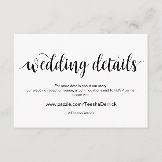 Rustiek script, zwart, details van de bruiloft, ha informatiekaartje (Voorkant)