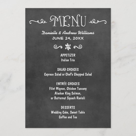 Rustiek Script Zwart krijtbord bruiloft Menu (Voorkant)