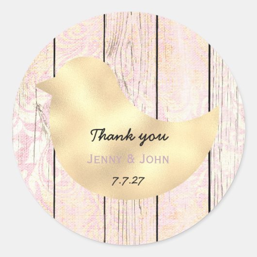 Rustiek Shabby Roze Goud Roos Bruiloft Dank u Ronde Sticker (Voorkant)