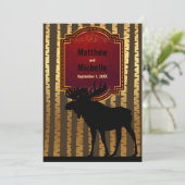 Rustiek Silhouet Moose, Gouden Aspen Bomen Bruilof Kaart (Staand voorkant)