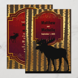 Rustiek Silhouet Moose, Gouden Aspen Bomen Bruilof Kaart