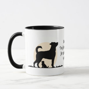 Rustiek silhouet van mama en pup met emotionele ba mok