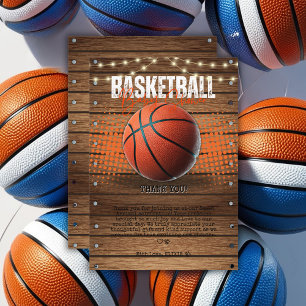 Rustiek Sinaasappel Basketbal Baby shower Bedankkaart