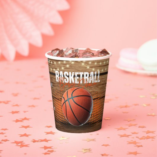 Rustiek Sinaasappel Basketbal Baby shower Papieren Bekers (Insitu)