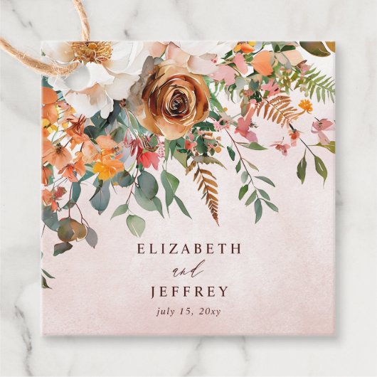 Rustiek Sinaasappel Bloemen Fall Wedding Bedankjes Labels (Voorkant)