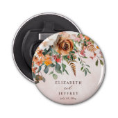 Rustiek Sinaasappel Bloemen Fall Wedding Button Flesopener (Voorkant)