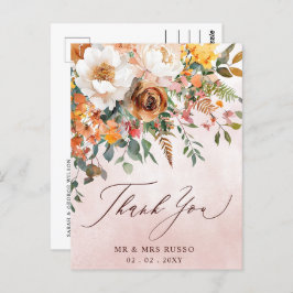 Rustiek Sinaasappel Bloemen Fall Wedding Dank u Briefkaart