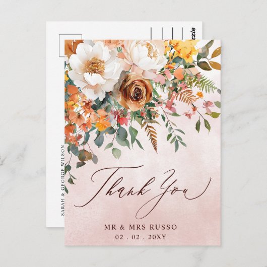Rustiek Sinaasappel Bloemen Fall Wedding Dank u Briefkaart (Voorkant / Achterkant)