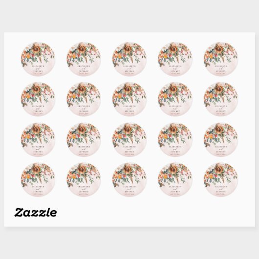 Rustiek Sinaasappel Bloemen Fall Wedding Ronde Sticker (Vel)