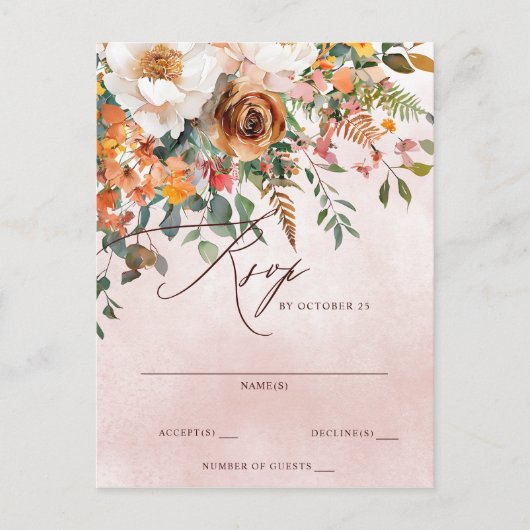 Rustiek Sinaasappel Bloemen Fall Wedding RSVP Briefkaart (Voorkant)