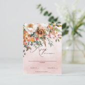 Rustiek Sinaasappel Bloemen Fall Wedding RSVP Briefkaart (Staand voorkant)