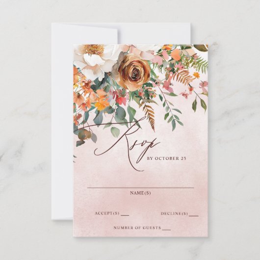 Rustiek Sinaasappel Bloemen Fall Wedding RSVP Kaartje (Voorkant)