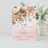 Rustiek Sinaasappel Bloemen Fall Wedding RSVP Kaartje (Staand voorkant)