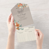 Rustiek Sinaasappel Bloemen Taupe Vrijgezellenfees All In One Uitnodiging (Afscheurbaar)