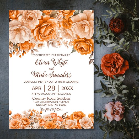 Rustiek Sinaasappel Bloemenbruiloft Kaart