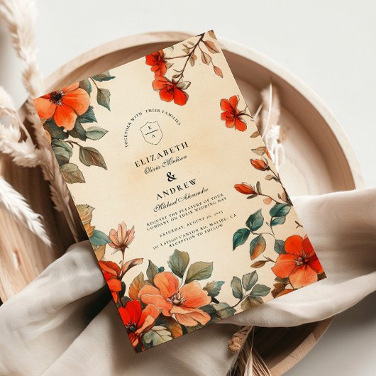 Rustiek Sinaasappel Bloemenbruiloft Kaart