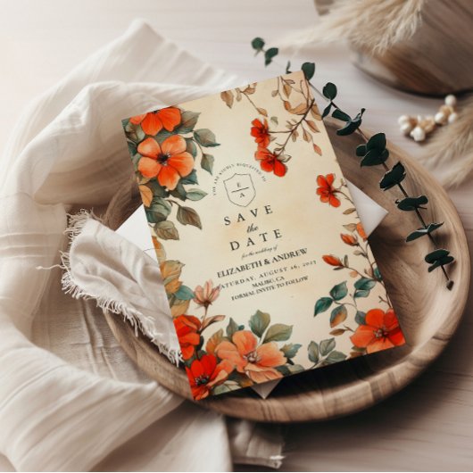 Rustiek Sinaasappel Bloemenbruiloft Save The Date