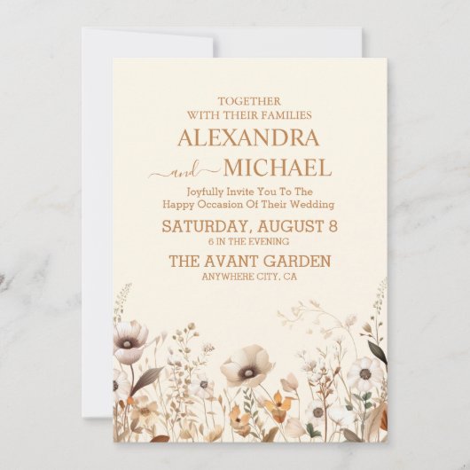 Rustiek Sinaasappel Boho Waterverf Blush Bruiloft Kaart (Voorkant)