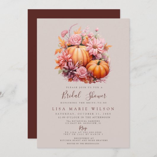 Rustiek Sinaasappel Bourgogne Pompoenen Herfst Vri Kaart (Voorkant / Achterkant)