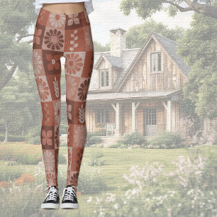 Rustiek Sinaasappel Bruin Burlap Linnen Patroon Le Leggings
