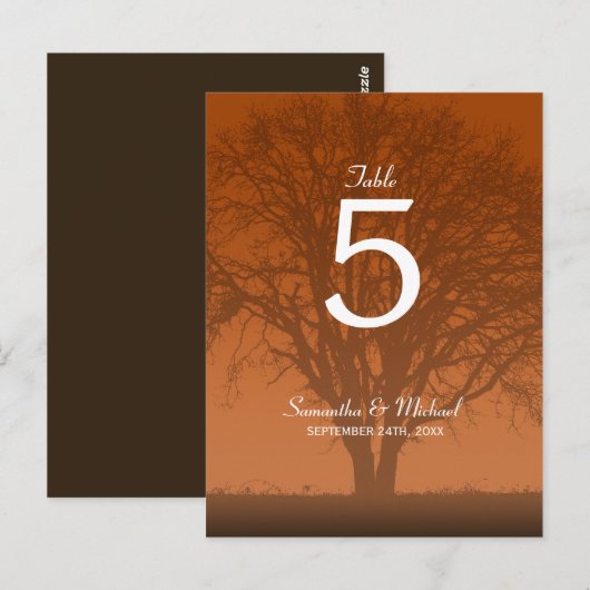 Rustiek Sinaasappel eikenboom Trouwtafel Nummer Briefkaart (Voorkant / Achterkant)