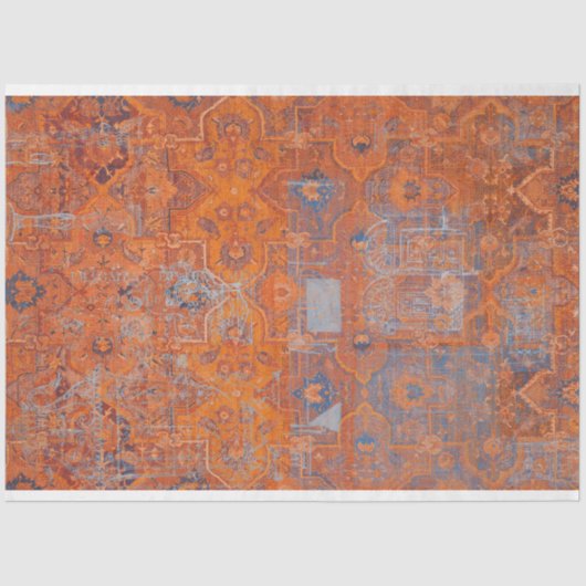 rustiek Sinaasappel en blauw textielpatroon Tissuepapier (Voorkant)