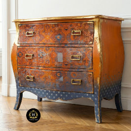  rustiek Sinaasappel en blauw textielpatroon Tissuepapier