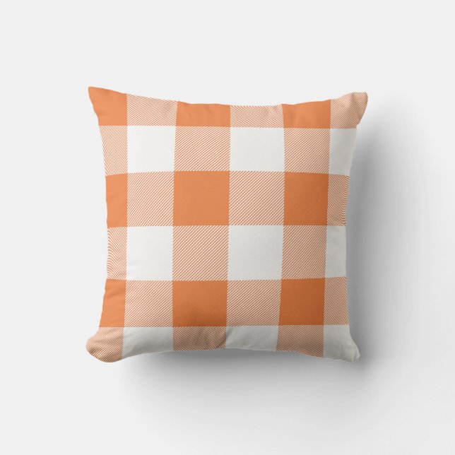 Rustiek Sinaasappel en Witte Buffel Check Plaid Buitenkussen (Voorkant)