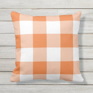 Rustiek Sinaasappel en Witte Buffel Check Plaid Buitenkussen