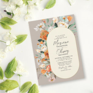 Rustiek Sinaasappel Florals Dubbele Boog Taupe Bru Kaart