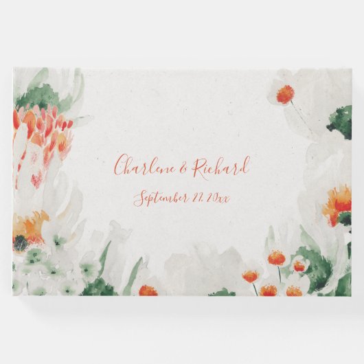 Rustiek Sinaasappel Forest Green White Floral Gast Gastenboek (Voorkant)