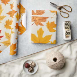 Rustiek Sinaasappel geel Autumn Maple Leaves Patte Cadeaupapier