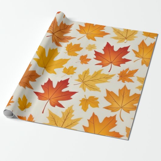 Rustiek Sinaasappel geel Autumn Maple Leaves Patte Cadeaupapier (Uitgerold)
