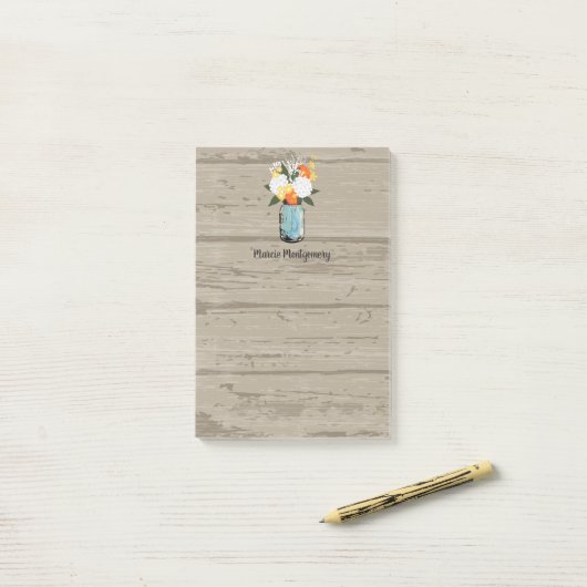 Rustiek Sinaasappel Gerber Daisy Mason Jar Persona Post-it® Notes (Op bureau)