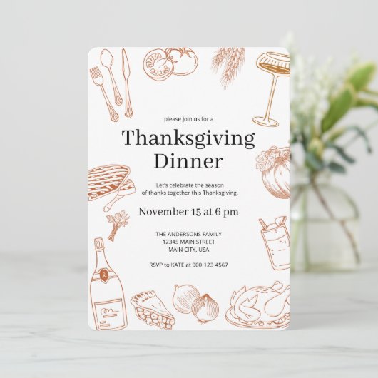 Rustiek Sinaasappel Hand getrokken Thanksgiving Di Kaart (Staand voorkant)