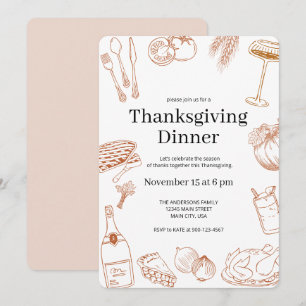 Rustiek Sinaasappel Hand getrokken Thanksgiving Di Kaart