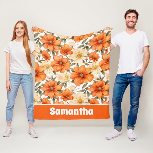 rustiek Sinaasappel herfstbloemen Fleece Deken (In situ)