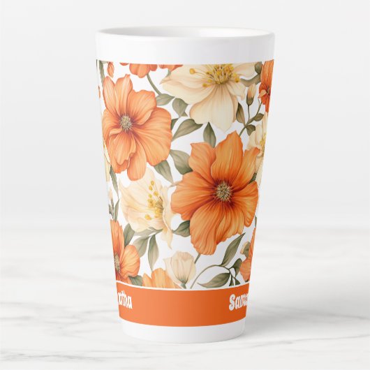  rustiek Sinaasappel herfstbloemen Latte Mok (Voorkant)