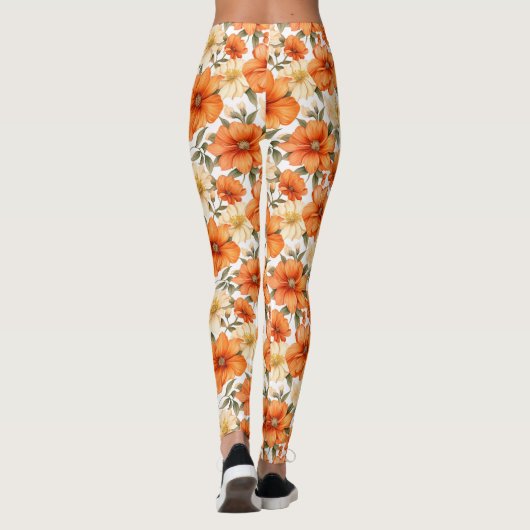 rustiek Sinaasappel herfstbloemen Leggings (Achterkant)