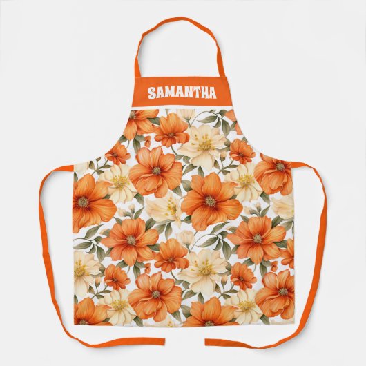  Rustiek Sinaasappel Herfstbloemen Schort (Voorkant)